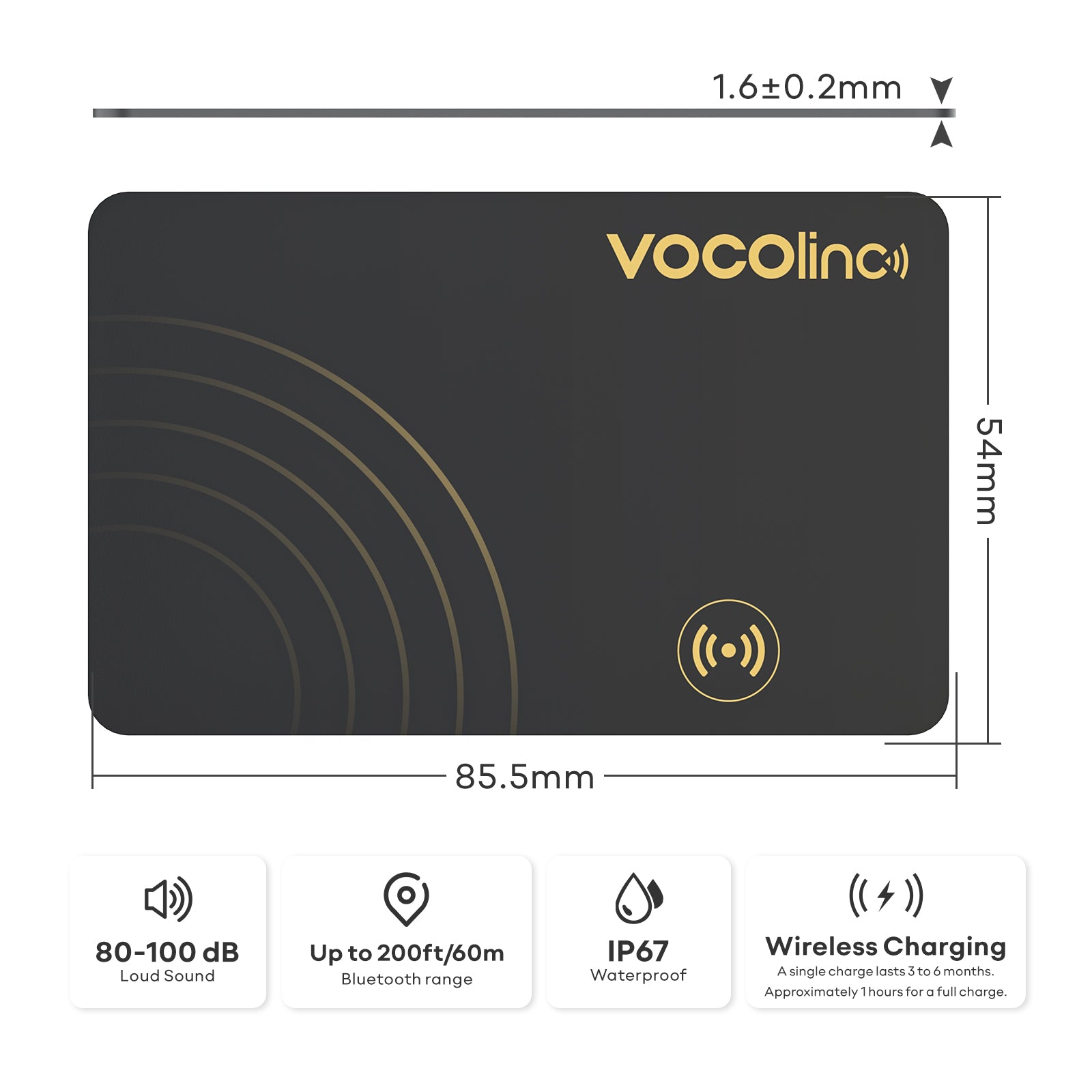 VOCOLINC VT2403 Rechargeable Wallet Tracker Card Thin Finder 1.6mm, Rechargeable style Smart Card Air Tag Works with Apple Find My (iOS Only), 1 Pack
