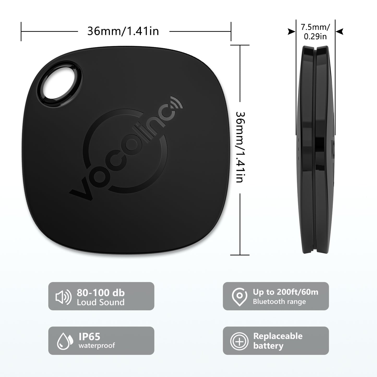 VOCOlinc Black Versatile Bluetooth Finder-VT2201 4 pack (iOS Only)
