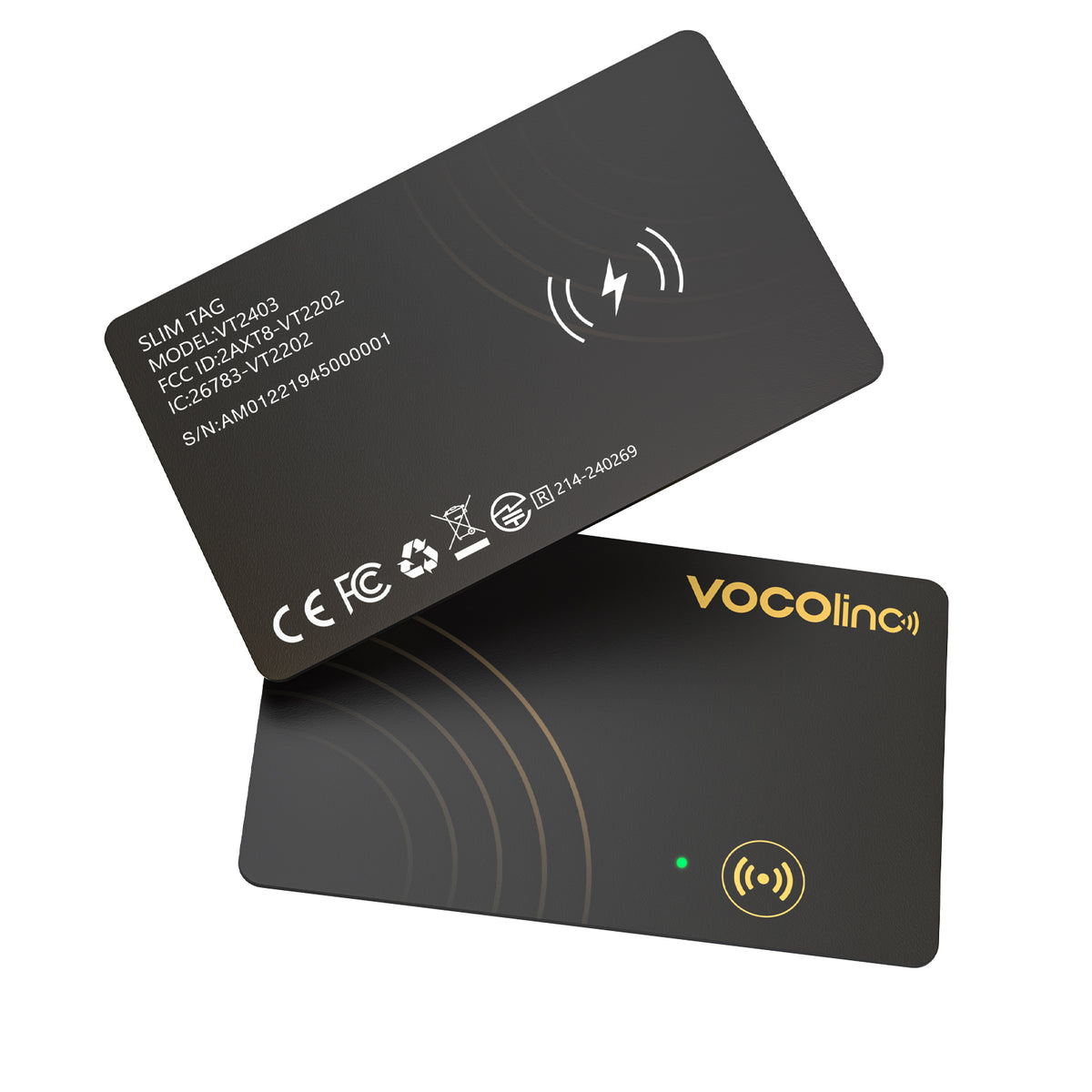 VOCOLINC VT2403 Rechargeable Wallet Tracker Card Thin Finder 1.6mm, Rechargeable style Smart Card Air Tag Works with Apple Find My (iOS Only),  1 Pack