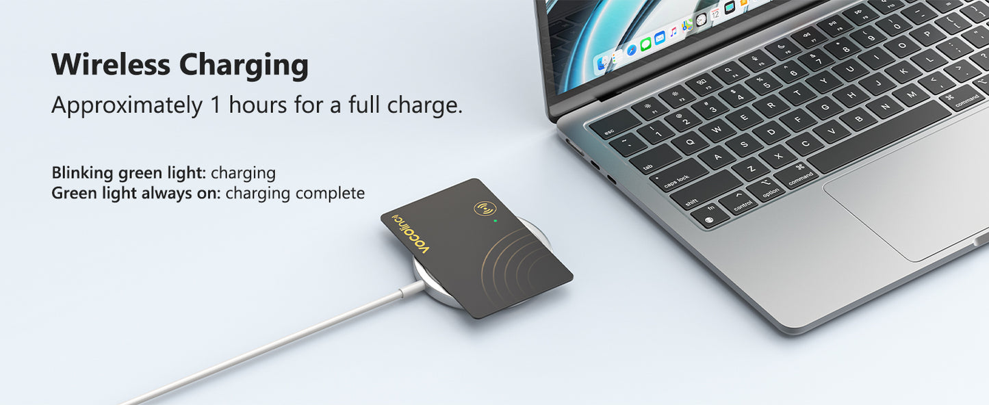VOCOLINC VT2403 Rechargeable Wallet Tracker Card Thin Finder 1.6mm, Rechargeable style Smart Card Air Tag Works with Apple Find My (iOS Only),  1 Pack