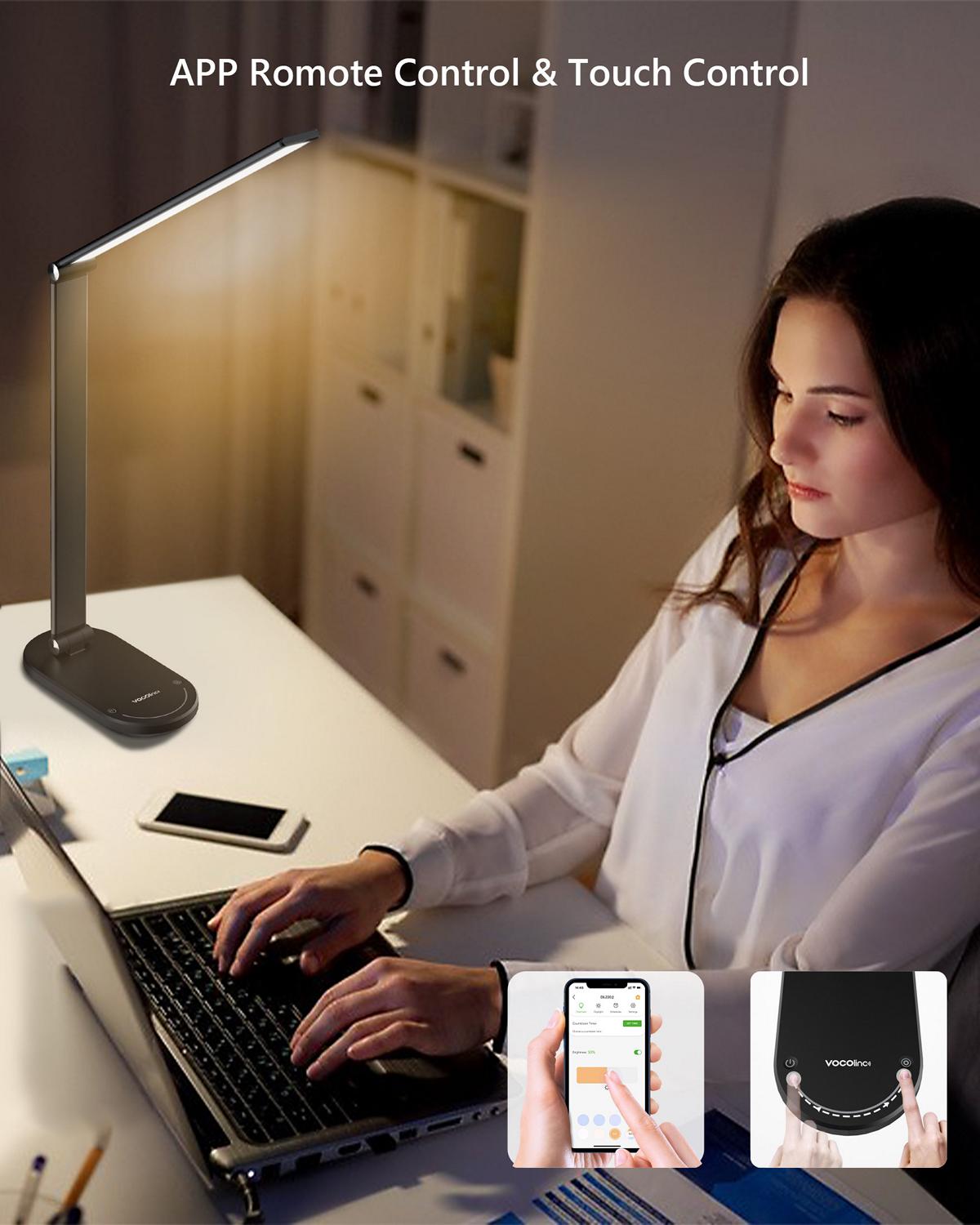 Remote Control: You could remotely control a led desk lamp from anywhere via the VOCOlinc app, very convenient and safe. A touch sensor switch is applied to this table lamp. Just click on the control panel to adjust brightness and color temperature, and t