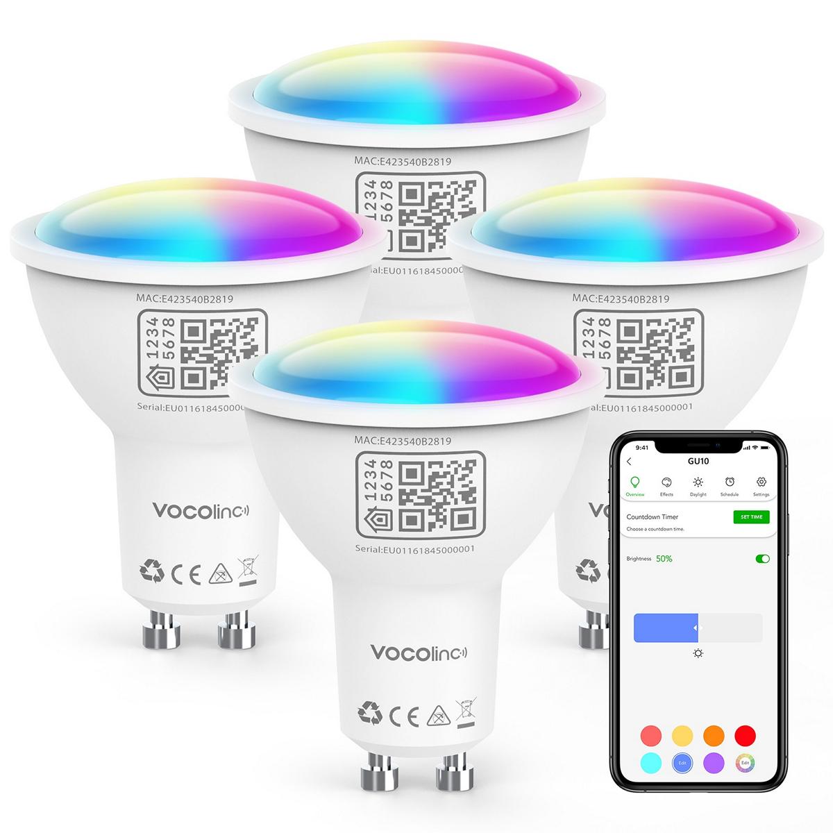 Alexa GU10 Smart Bulb, VOCOlinc LED Bulb Wifi Smart Lamp Compatible with  Homekit Google Home, 2200-7000K Color Changing Dimmable Brightness 4.5W=50W